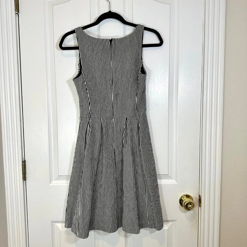 Fit & Flare Black & White Striped Tank Dress with Pockets 4